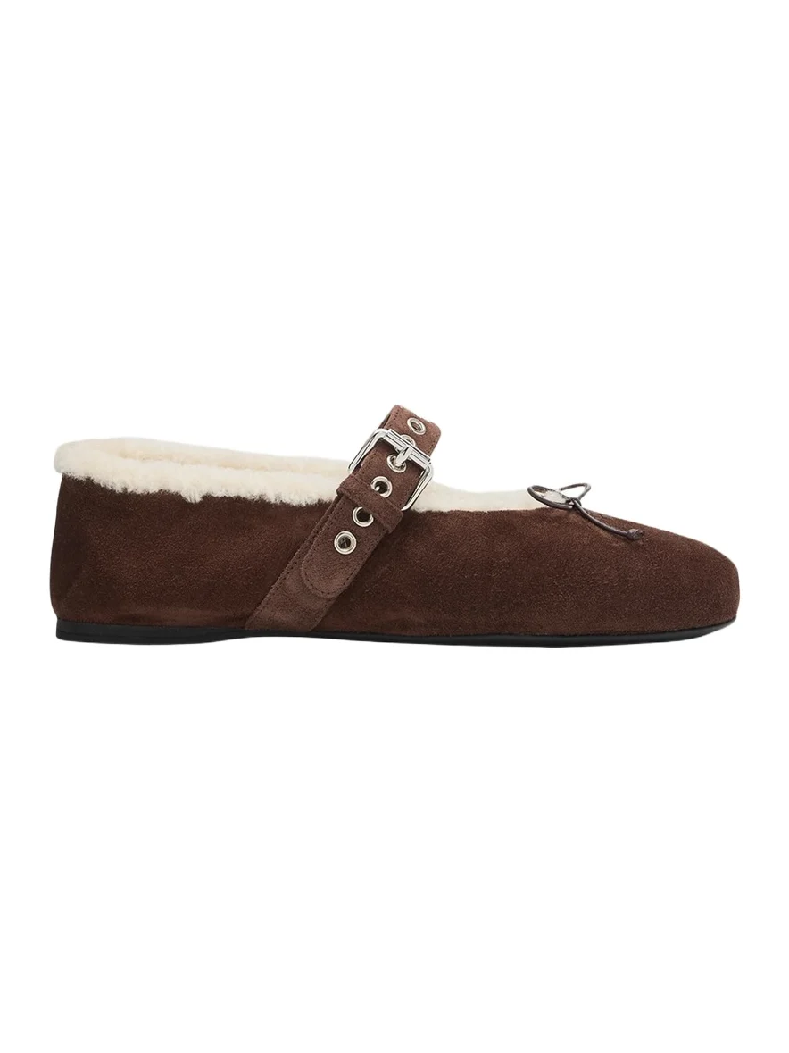 Shearling-Lined Suede Mary Jane Ballerina Flats Shearling-Lined Suede Mary Jane Ballerina Flats