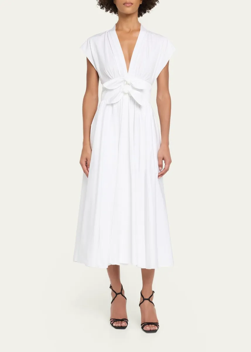 ALAÏA Belted Cotton Poplin Midi Dress | Thumbnail 2