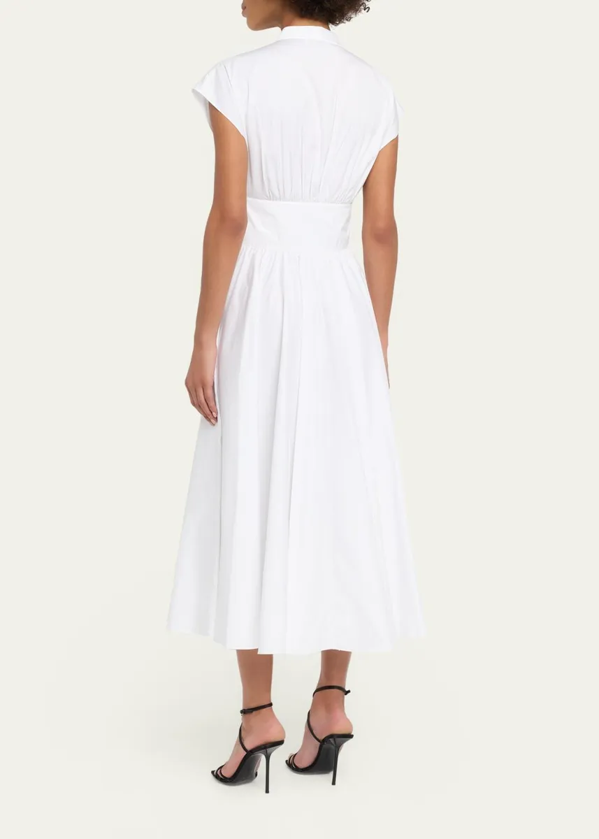 ALAÏA Belted Cotton Poplin Midi Dress | Thumbnail 3