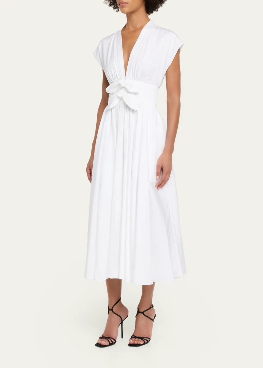 ALAÏA Belted Cotton Poplin Midi Dress | Thumbnail 4