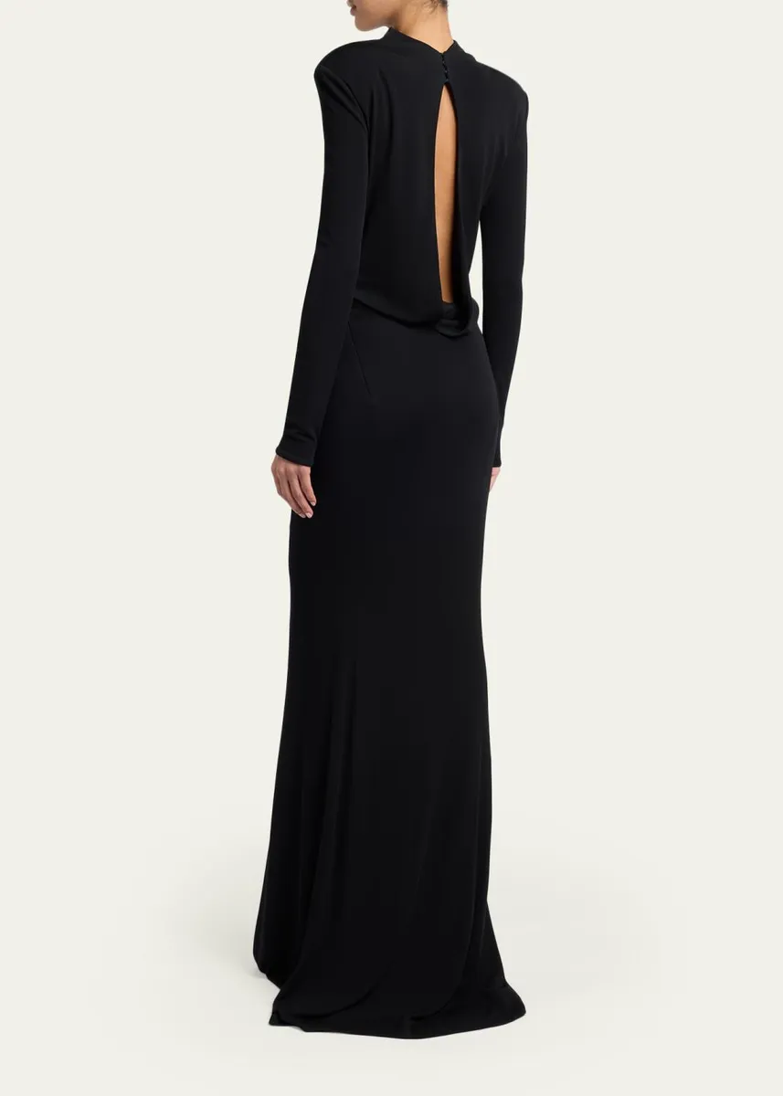 Tom Ford Mock-Neck Strong-Shoulder Cutout Gown | Thumbnail 3 Tom Ford Mock-Neck Strong-Shoulder Cutout Gown | Thumbnail 3