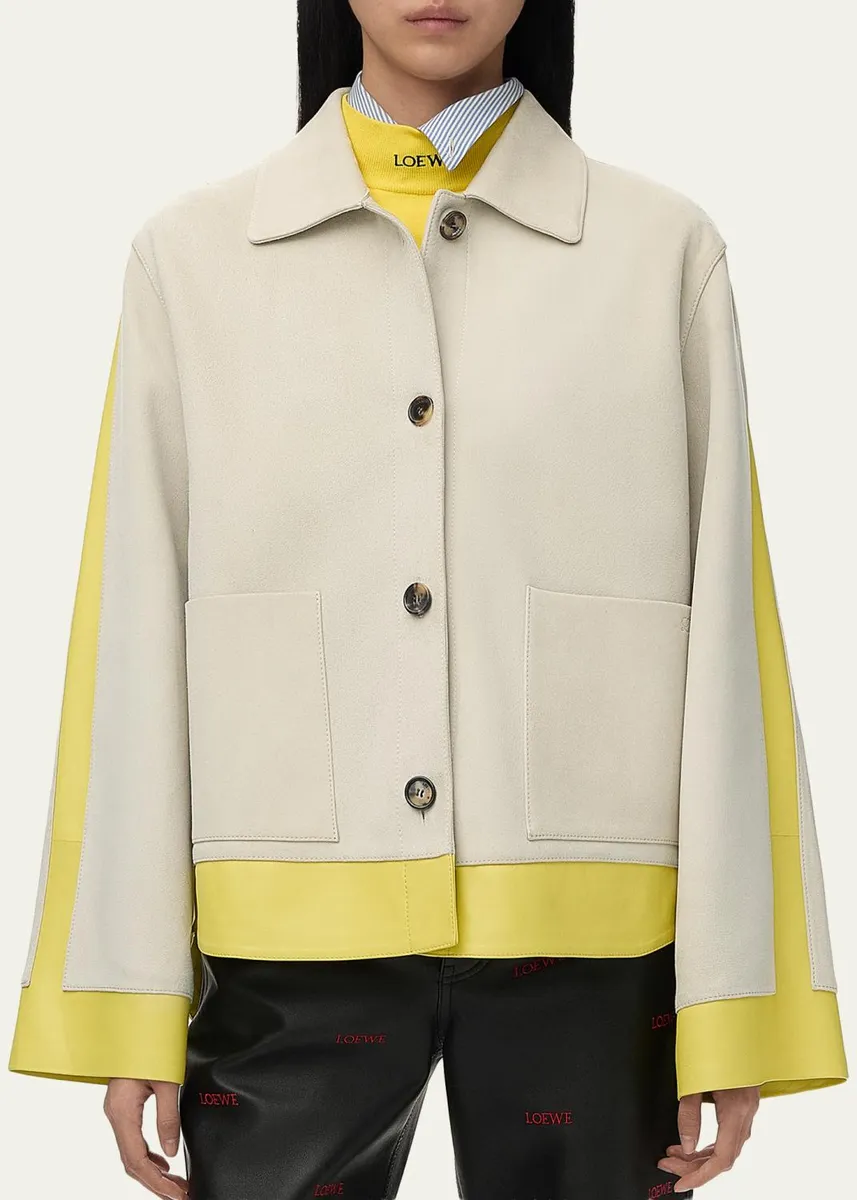 Loewe Turn Up Leather Colorblock Jacket | Thumbnail 4