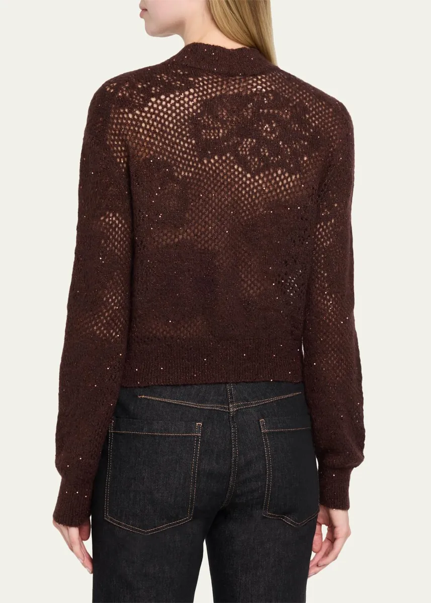 Brunello Cucinelli Glam-Knit Paillette Mesh Cardigan | Thumbnail 3