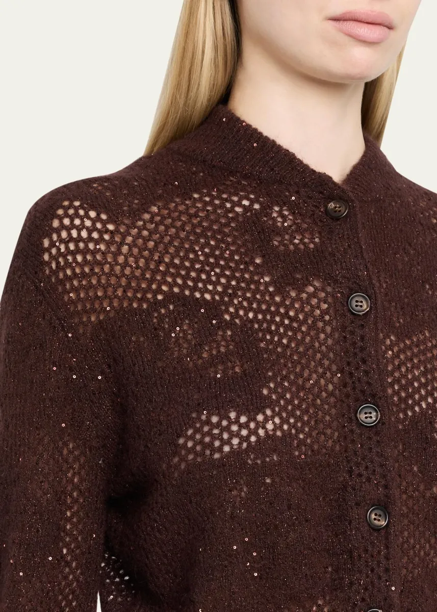 Brunello Cucinelli Glam-Knit Paillette Mesh Cardigan | Thumbnail 5