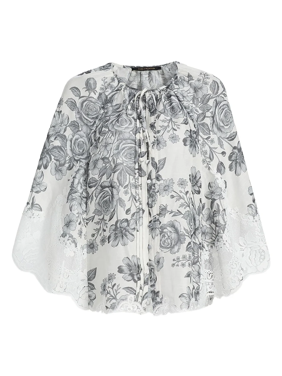 Kobi Halperin Paloma Lace-Trim Viscose-Linen Blouse