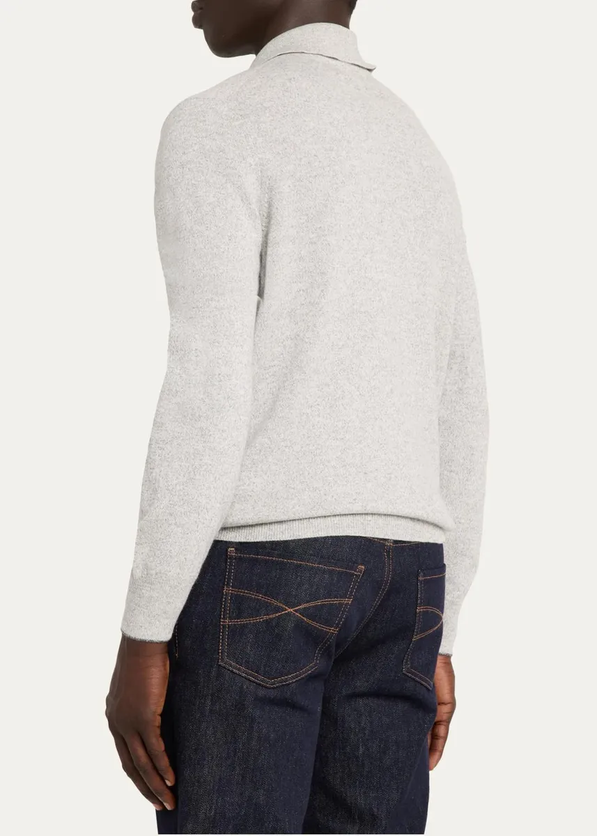 Brunello Cucinelli Men's Cashmere Long-Sleeve Polo Shirt | Thumbnail 3 Brunello Cucinelli Men's Cashmere Long-Sleeve Polo Shirt | Thumbnail 3