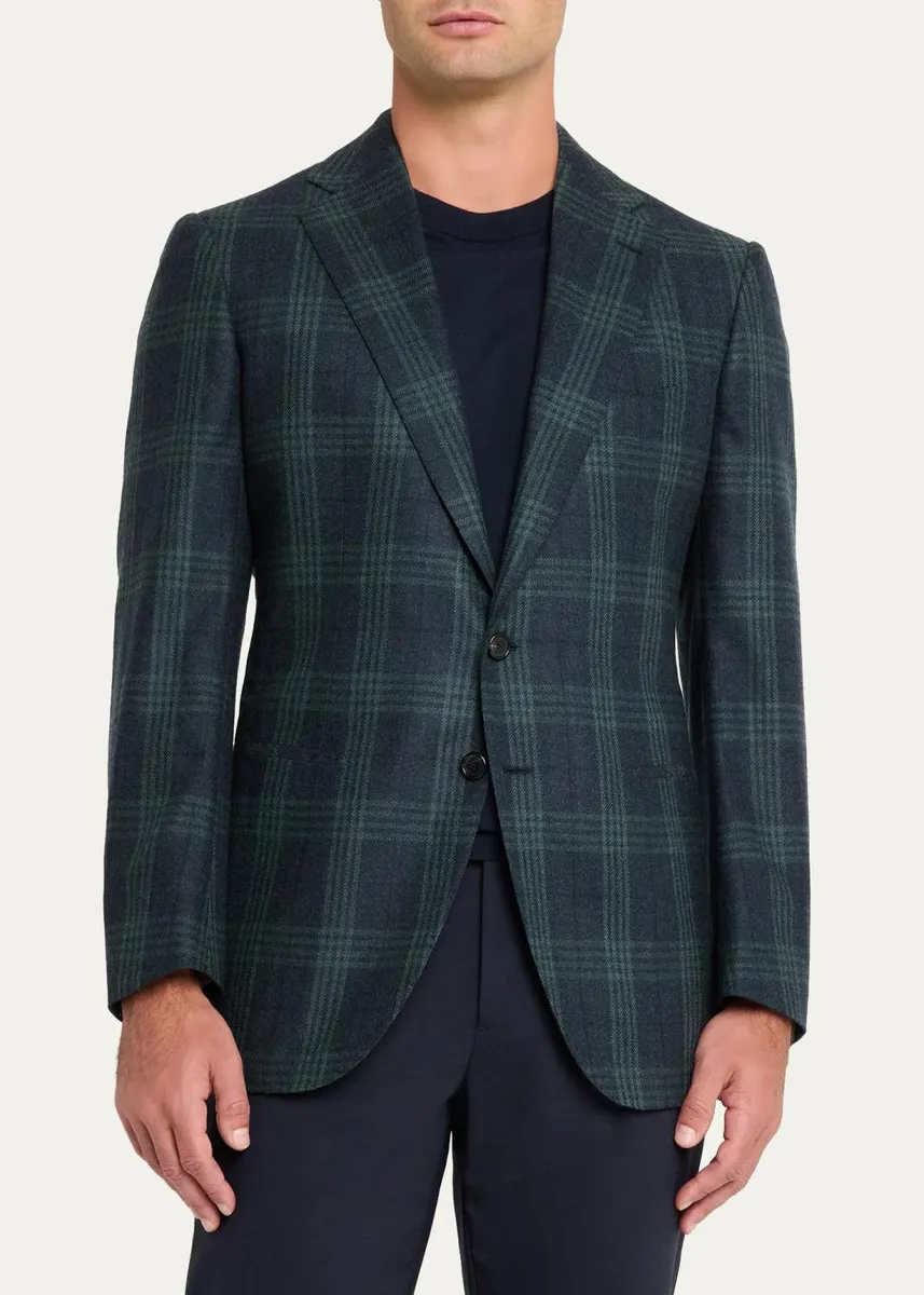 Cesare Attolini Men's Plaid Wool-Cashmere Blazer | Thumbnail 4