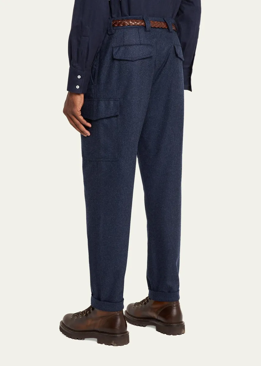 Brunello Cucinelli Men's Wool Flannel Tapered Leg Cargo Pants | Thumbnail 3 Brunello Cucinelli Men's Wool Flannel Tapered Leg Cargo Pants | Thumbnail 3