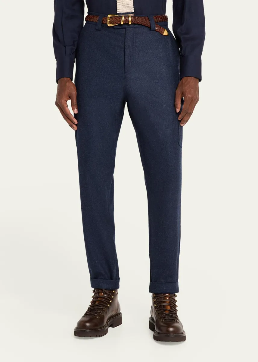 Brunello Cucinelli Men's Wool Flannel Tapered Leg Cargo Pants | Thumbnail 4 Brunello Cucinelli Men's Wool Flannel Tapered Leg Cargo Pants | Thumbnail 4