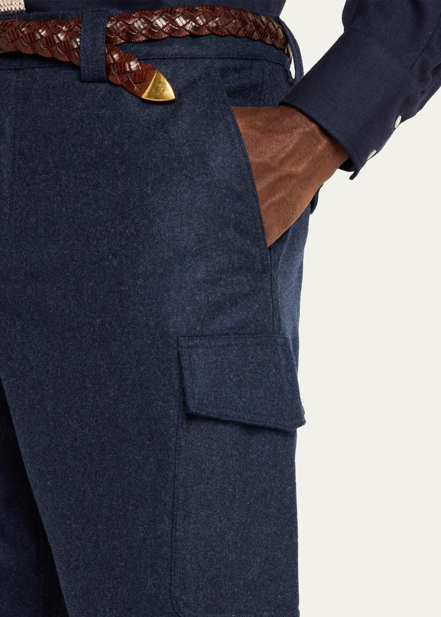 Brunello Cucinelli Men's Wool Flannel Tapered Leg Cargo Pants | Thumbnail 5 Brunello Cucinelli Men's Wool Flannel Tapered Leg Cargo Pants | Thumbnail 5