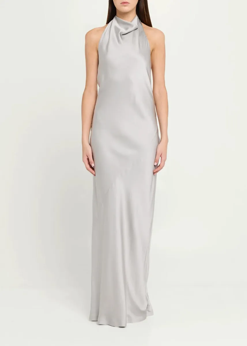 Brunello Cucinelli Fluid Silk Satin Cowl Halter Gown | Thumbnail 2 Brunello Cucinelli Fluid Silk Satin Cowl Halter Gown | Thumbnail 2