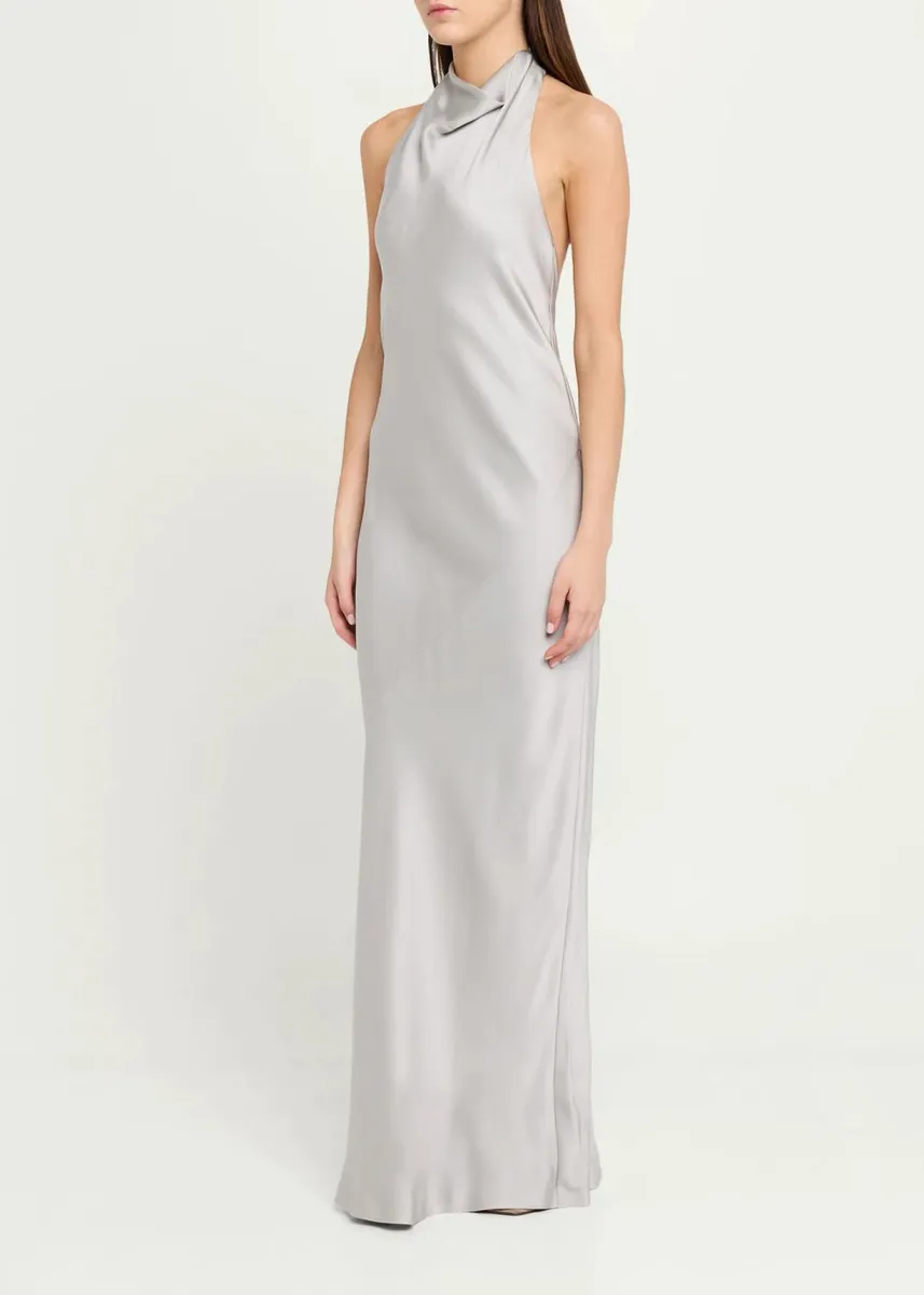 Brunello Cucinelli Fluid Silk Satin Cowl Halter Gown | Thumbnail 4 Brunello Cucinelli Fluid Silk Satin Cowl Halter Gown | Thumbnail 4