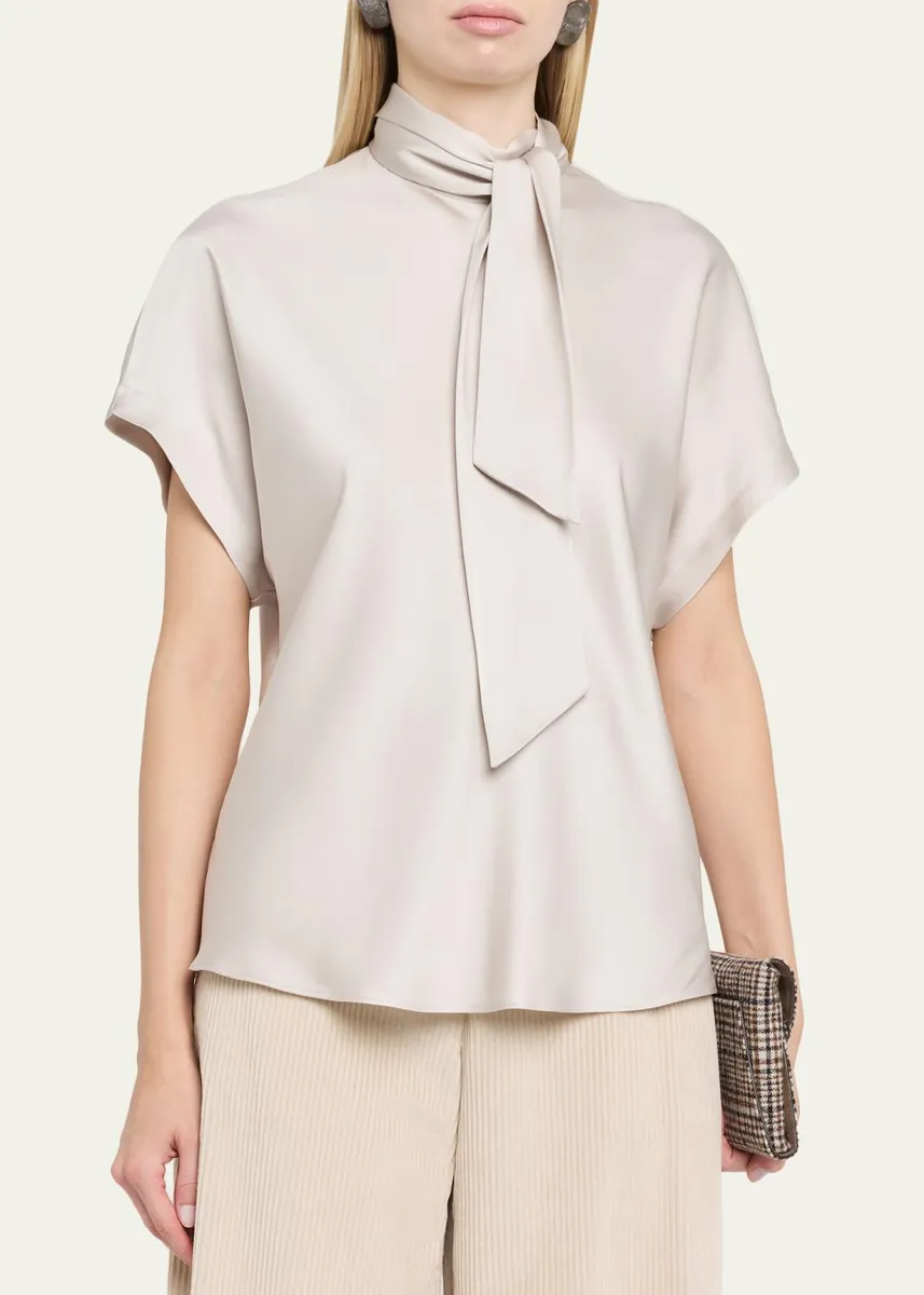 Brunello Cucinelli Fluid Silk Satin Top with Scarf Collar | Thumbnail 4 Brunello Cucinelli Fluid Silk Satin Top with Scarf Collar | Thumbnail 4