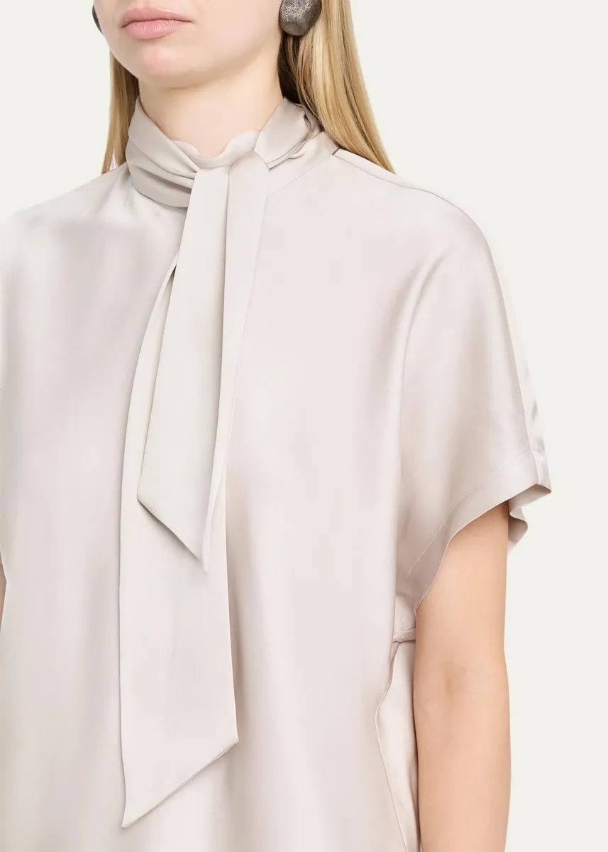 Brunello Cucinelli Fluid Silk Satin Top with Scarf Collar | Thumbnail 5 Brunello Cucinelli Fluid Silk Satin Top with Scarf Collar | Thumbnail 5