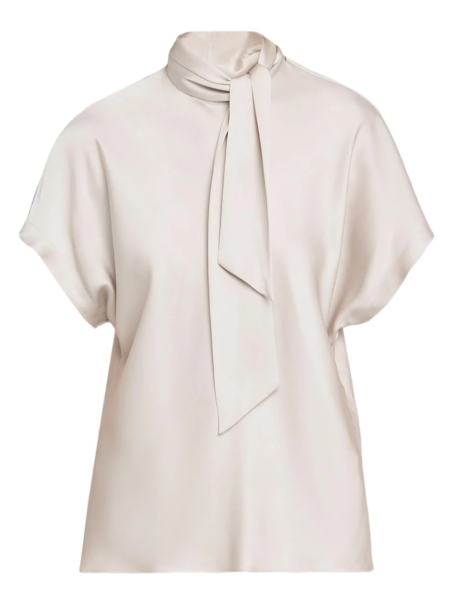 Brunello Cucinelli Fluid Silk Satin Top with Scarf Collar