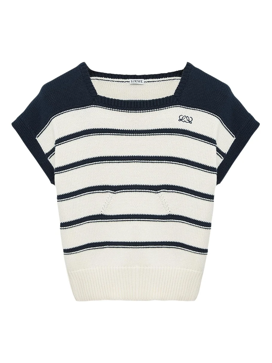 Short-Sleeve Stripe Knit Sweater Short-Sleeve Stripe Knit Sweater