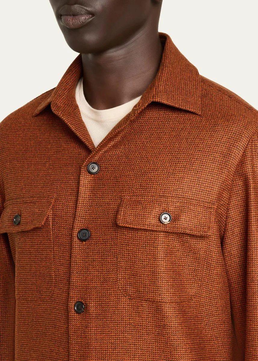 Cesare Attolini Men's Cashmere Pied de Poule Overshirt | Thumbnail 5 Cesare Attolini Men's Cashmere Pied de Poule Overshirt | Thumbnail 5