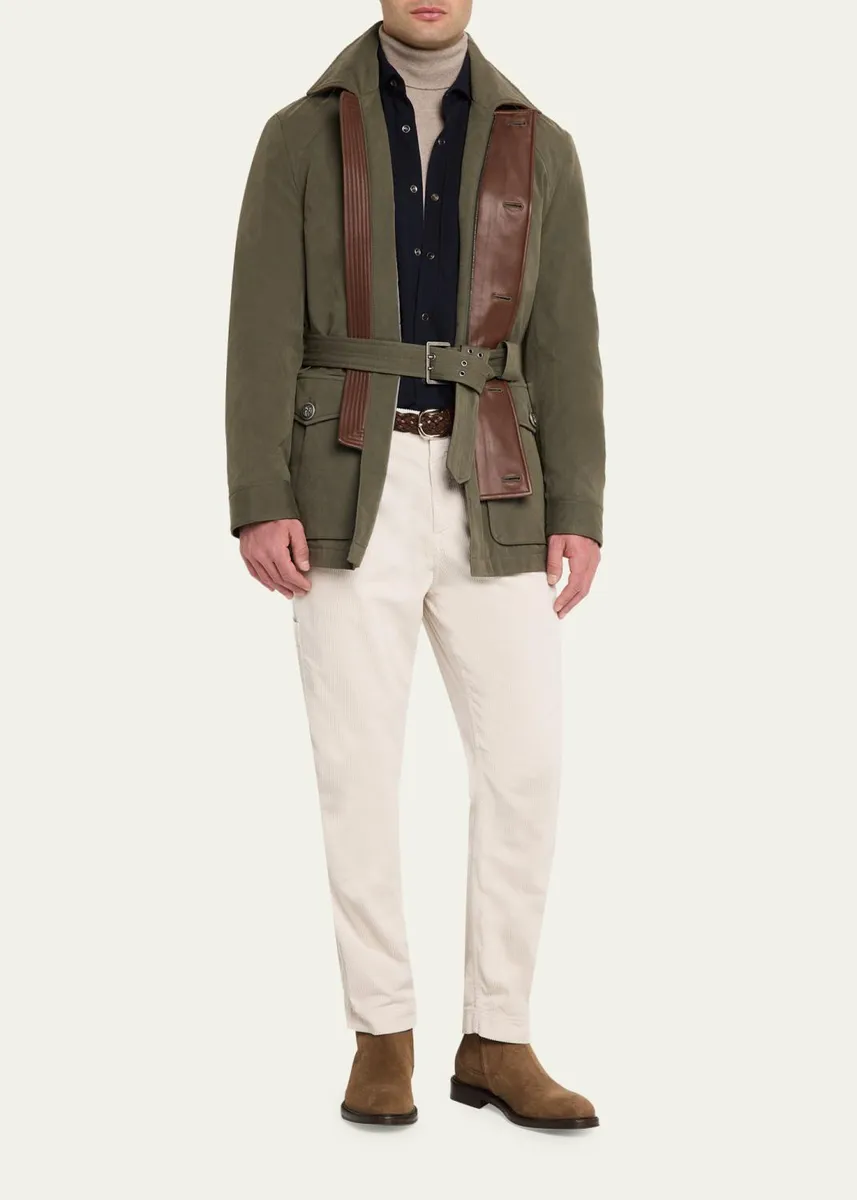 Brunello Cucinelli Men's Waxed Cotton Belted Safari Jacket | Thumbnail 2 Brunello Cucinelli Men's Waxed Cotton Belted Safari Jacket | Thumbnail 2