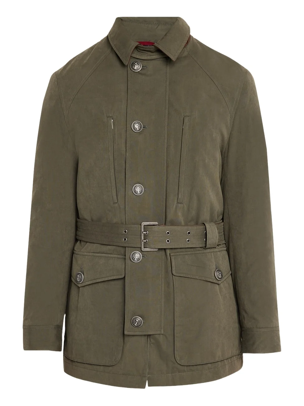 Brunello Cucinelli Men's Waxed Cotton Belted Safari Jacket | Thumbnail 1 Brunello Cucinelli Men's Waxed Cotton Belted Safari Jacket | Thumbnail 1