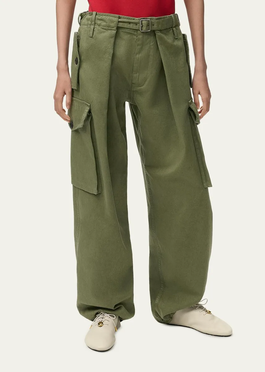 Loewe Pleated Straight-Leg Cargo Trousers | Thumbnail 4