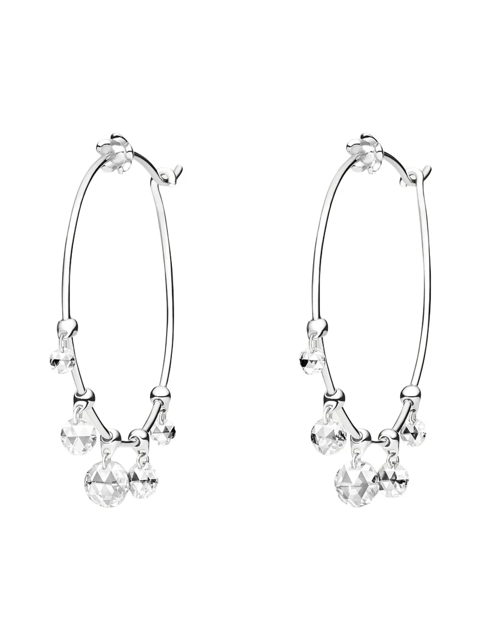 18K White Gold Wind Chime Diamond Hoop Earrings, 28mm