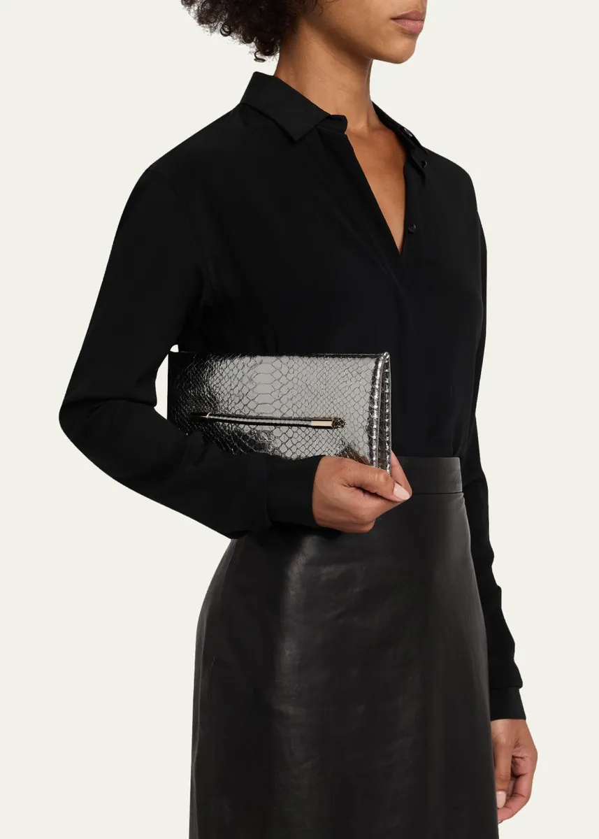 Tom Ford Ava Snake-Embossed Printed Leather Clutch | Thumbnail 2