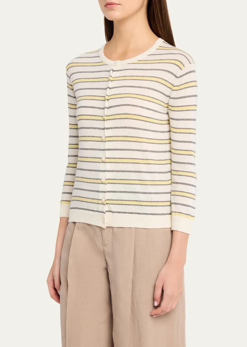 Vince Stripe Three-Quarter Sleeve Cardigan | Thumbnail 4