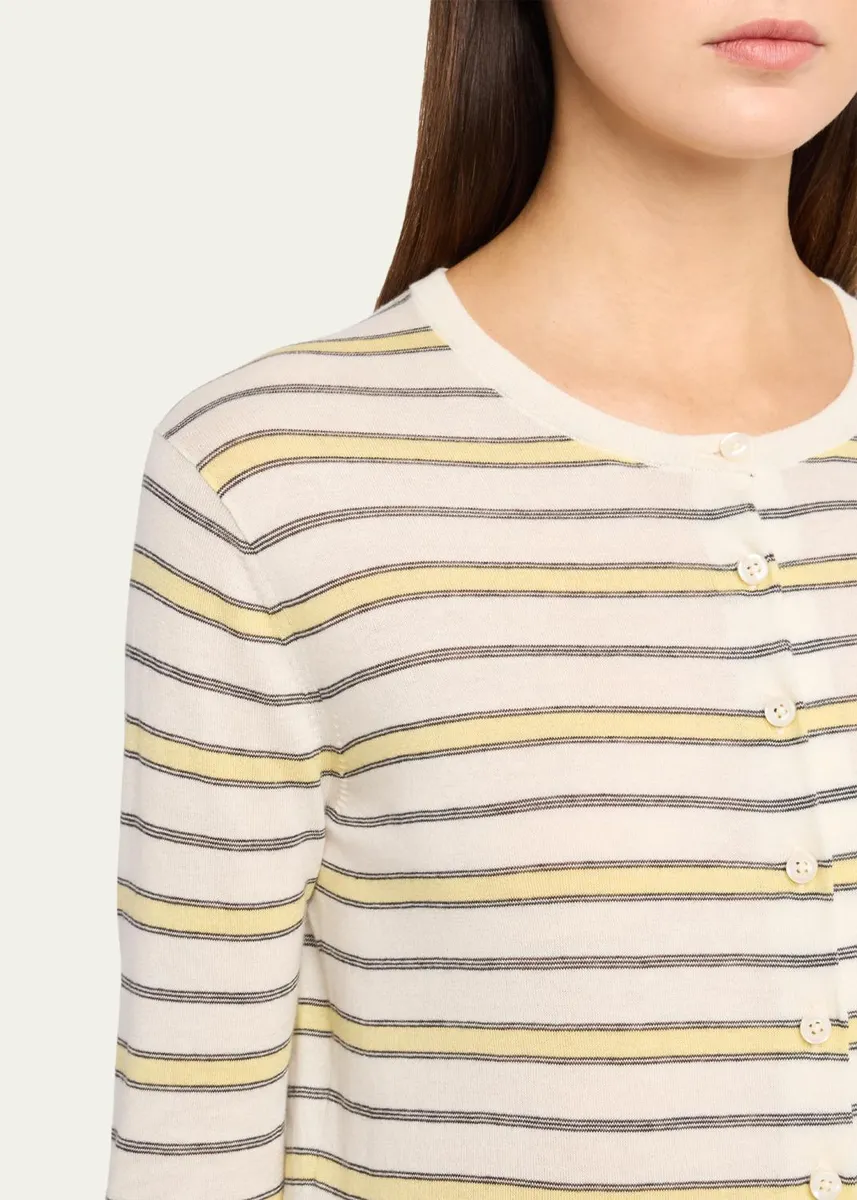 Vince Stripe Three-Quarter Sleeve Cardigan | Thumbnail 5