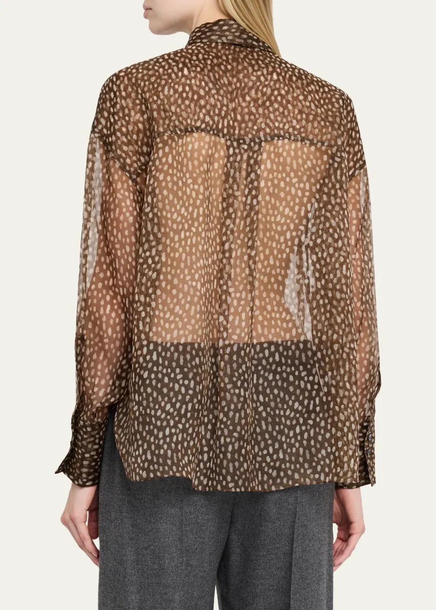 Brunello Cucinelli Pois-Lier Print Long-Sleeve Silk Blouse | Thumbnail 3 Brunello Cucinelli Pois-Lier Print Long-Sleeve Silk Blouse | Thumbnail 3