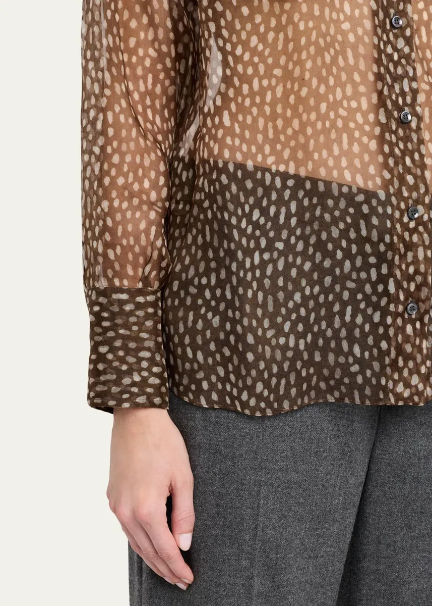 Brunello Cucinelli Pois-Lier Print Long-Sleeve Silk Blouse | Thumbnail 5 Brunello Cucinelli Pois-Lier Print Long-Sleeve Silk Blouse | Thumbnail 5