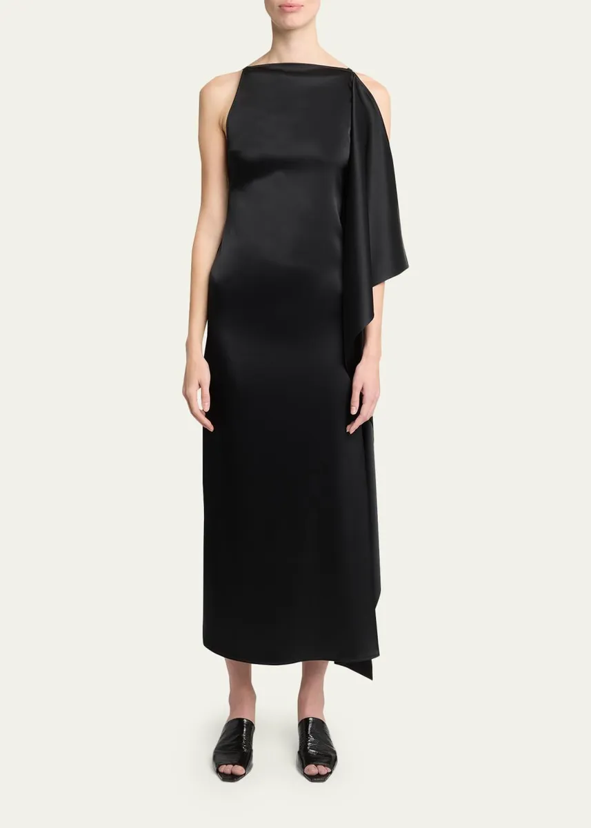 Courrèges High-Neck Draped Satin Midi Dress | Thumbnail 2 Courrèges High-Neck Draped Satin Midi Dress | Thumbnail 2