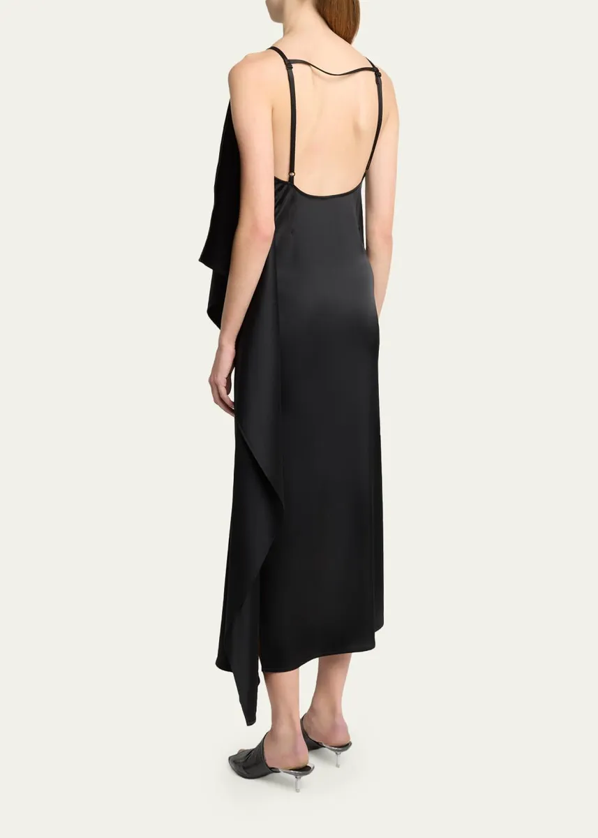 Courrèges High-Neck Draped Satin Midi Dress | Thumbnail 3 Courrèges High-Neck Draped Satin Midi Dress | Thumbnail 3