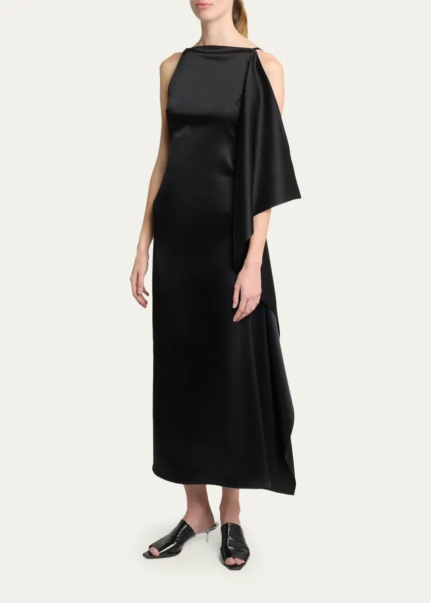 Courrèges High-Neck Draped Satin Midi Dress | Thumbnail 4 Courrèges High-Neck Draped Satin Midi Dress | Thumbnail 4