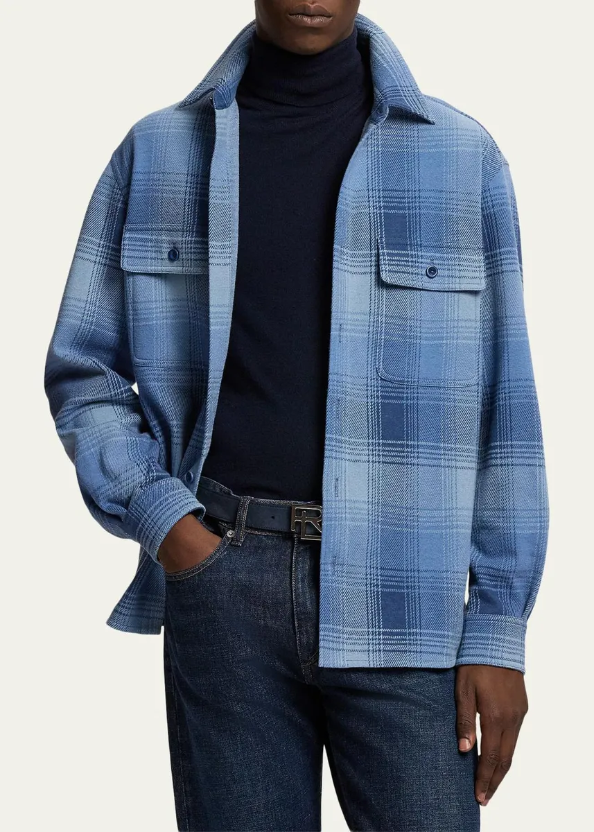 Ralph Lauren Purple Label Men's Plaid Stretch Cotton-Cashmere Shirt | Thumbnail 4 Ralph Lauren Purple Label Men's Plaid Stretch Cotton-Cashmere Shirt | Thumbnail 4