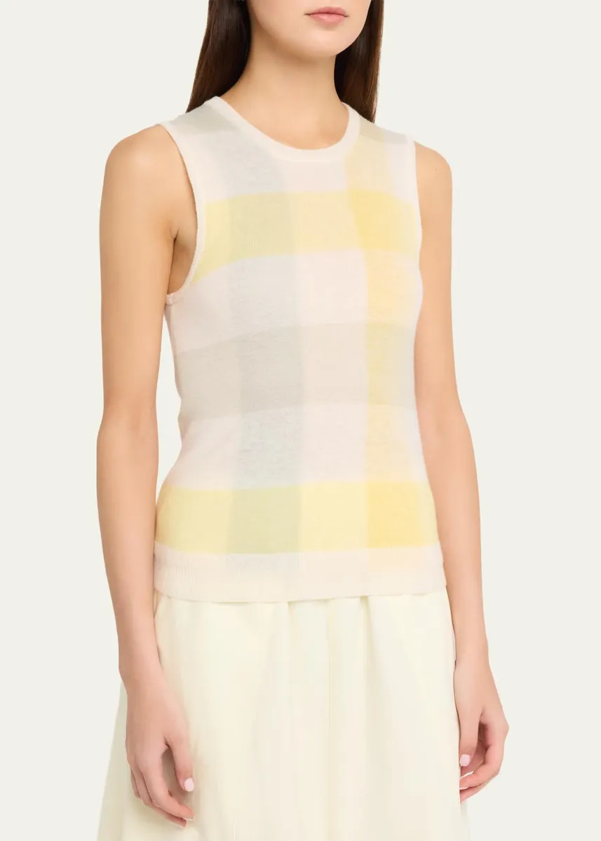 Vince Plaid Crewneck Sleeveless Top | Thumbnail 4 Vince Plaid Crewneck Sleeveless Top | Thumbnail 4