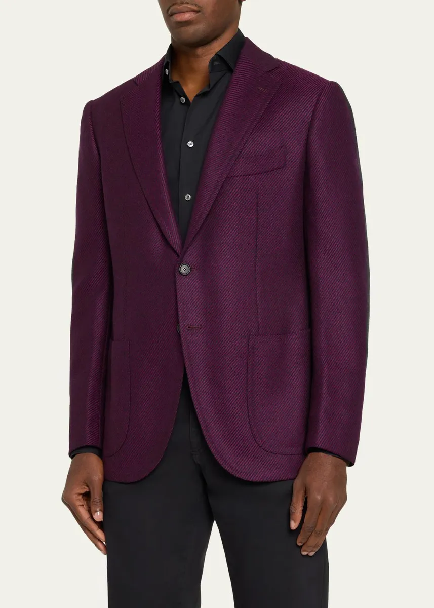 Cesare Attolini Men's Cashmere Diagonal-Texture Single-Breasted Sport Coat | Thumbnail 4 Cesare Attolini Men's Cashmere Diagonal-Texture Single-Breasted Sport Coat | Thumbnail 4