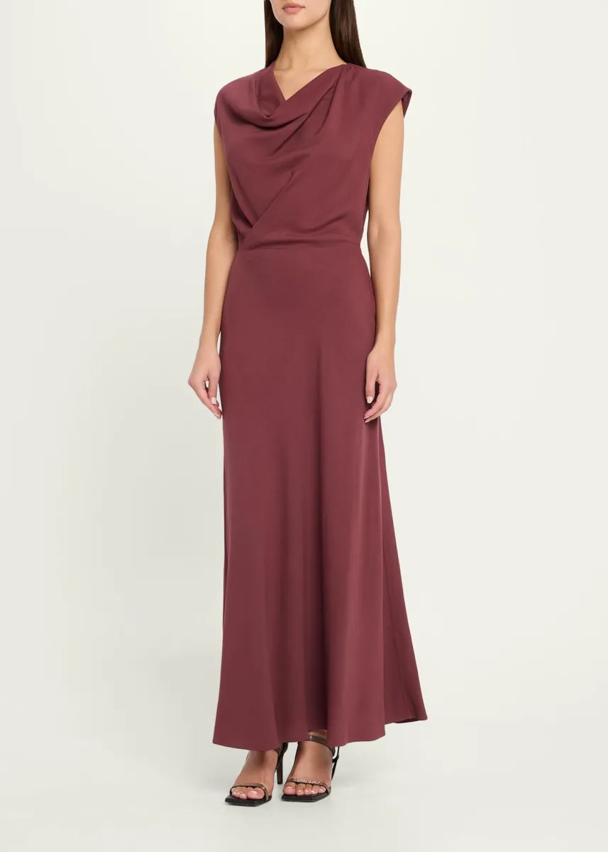 Brunello Cucinelli Fluid Wool Twill Cowl-Neck Dress | Thumbnail 4 Brunello Cucinelli Fluid Wool Twill Cowl-Neck Dress | Thumbnail 4