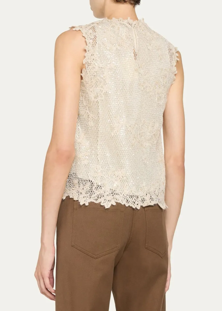 Brunello Cucinelli Mohair Lace Embroidered Shimmering Net Sleeveless Top | Thumbnail 3 Brunello Cucinelli Mohair Lace Embroidered Shimmering Net Sleeveless Top | Thumbnail 3