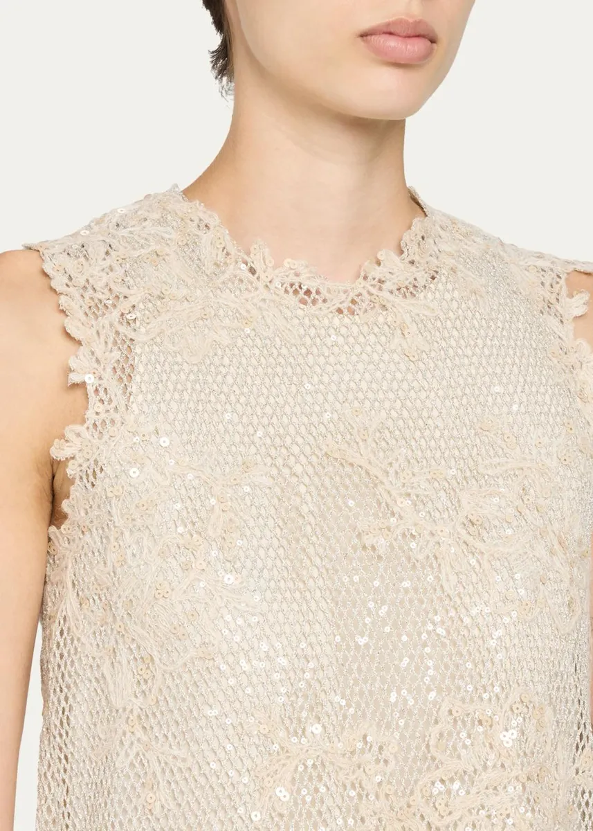 Brunello Cucinelli Mohair Lace Embroidered Shimmering Net Sleeveless Top | Thumbnail 5 Brunello Cucinelli Mohair Lace Embroidered Shimmering Net Sleeveless Top | Thumbnail 5