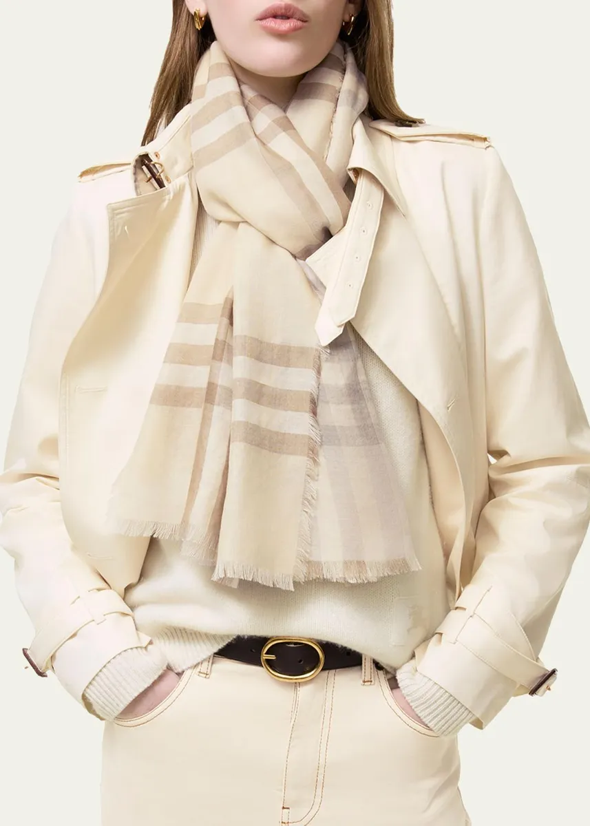Burberry Wide Reversible Check Wool Silk Scarf | Thumbnail 2 Burberry Wide Reversible Check Wool Silk Scarf | Thumbnail 2