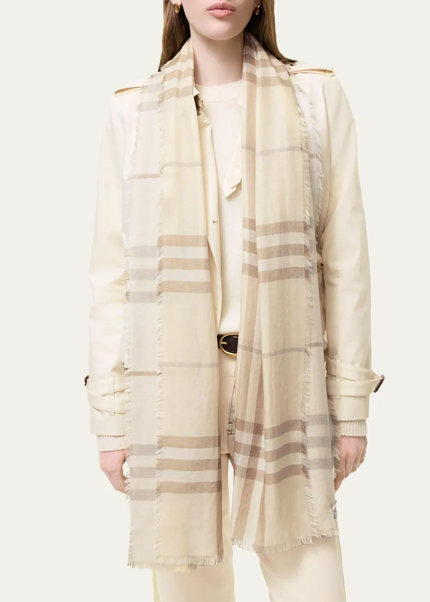 Burberry Wide Reversible Check Wool Silk Scarf | Thumbnail 3 Burberry Wide Reversible Check Wool Silk Scarf | Thumbnail 3