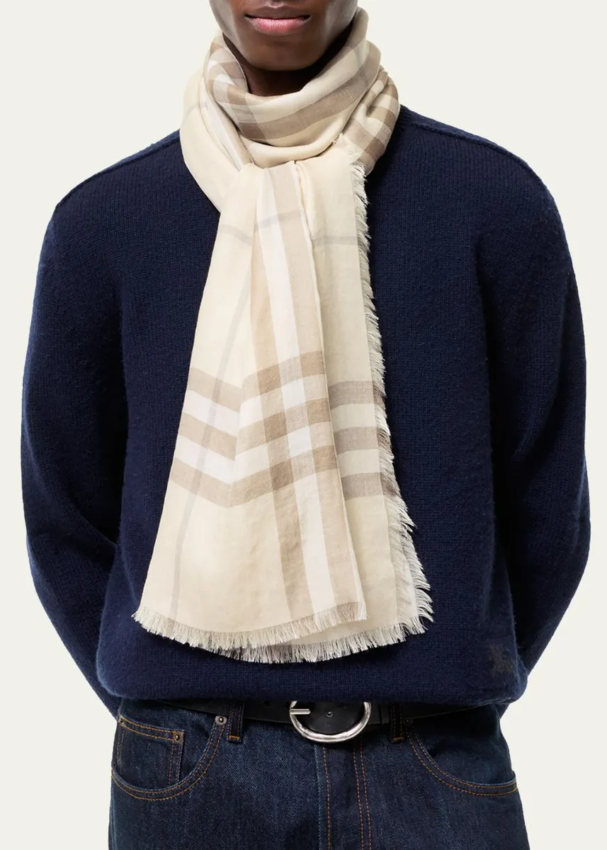 Burberry Wide Reversible Check Wool Silk Scarf | Thumbnail 4 Burberry Wide Reversible Check Wool Silk Scarf | Thumbnail 4
