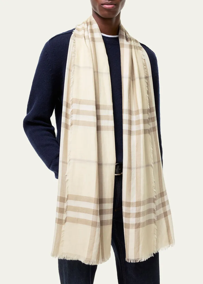 Burberry Wide Reversible Check Wool Silk Scarf | Thumbnail 5 Burberry Wide Reversible Check Wool Silk Scarf | Thumbnail 5