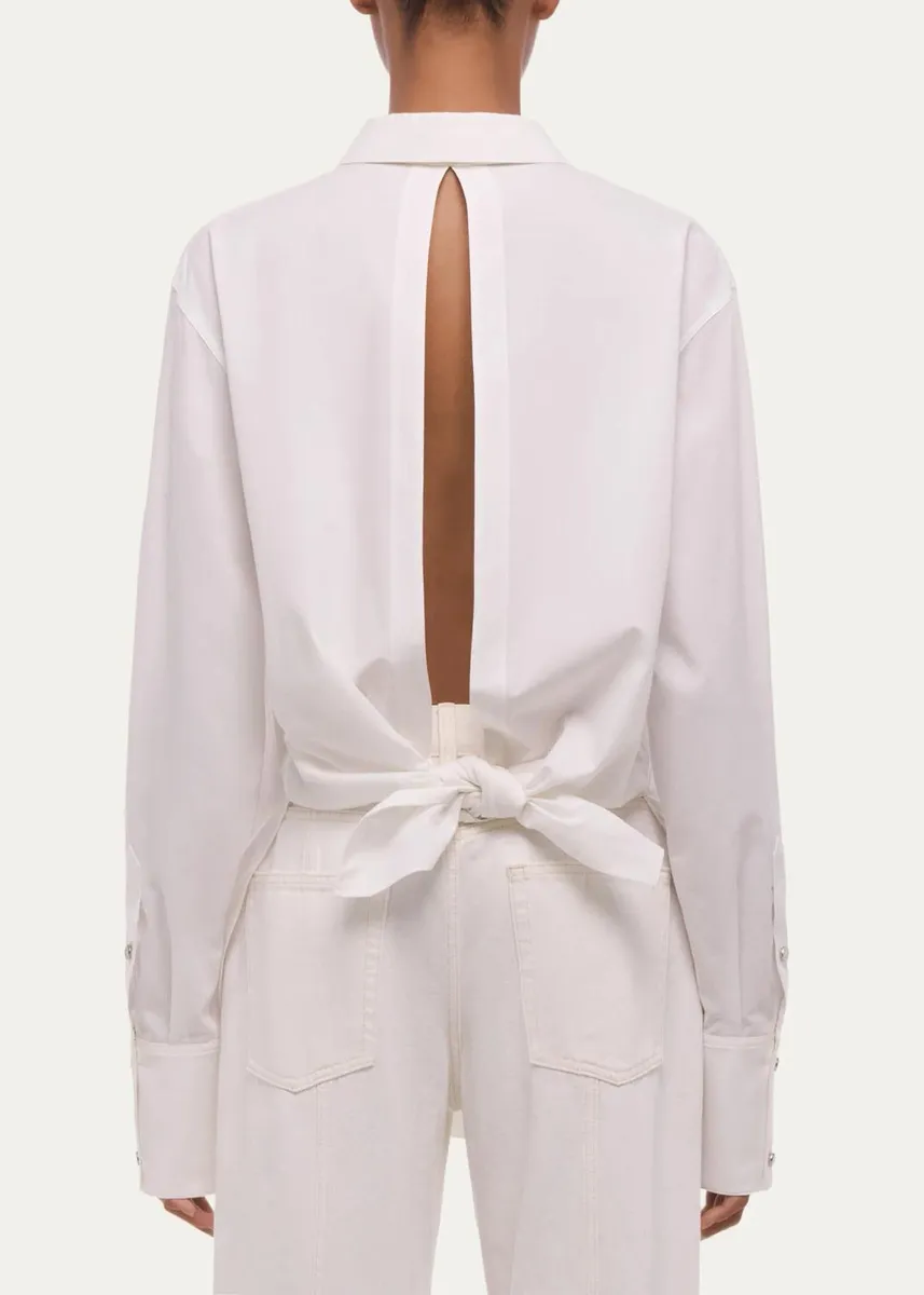 Helmut Lang Tie-Back Button-Front Cotton Shirt | Thumbnail 3