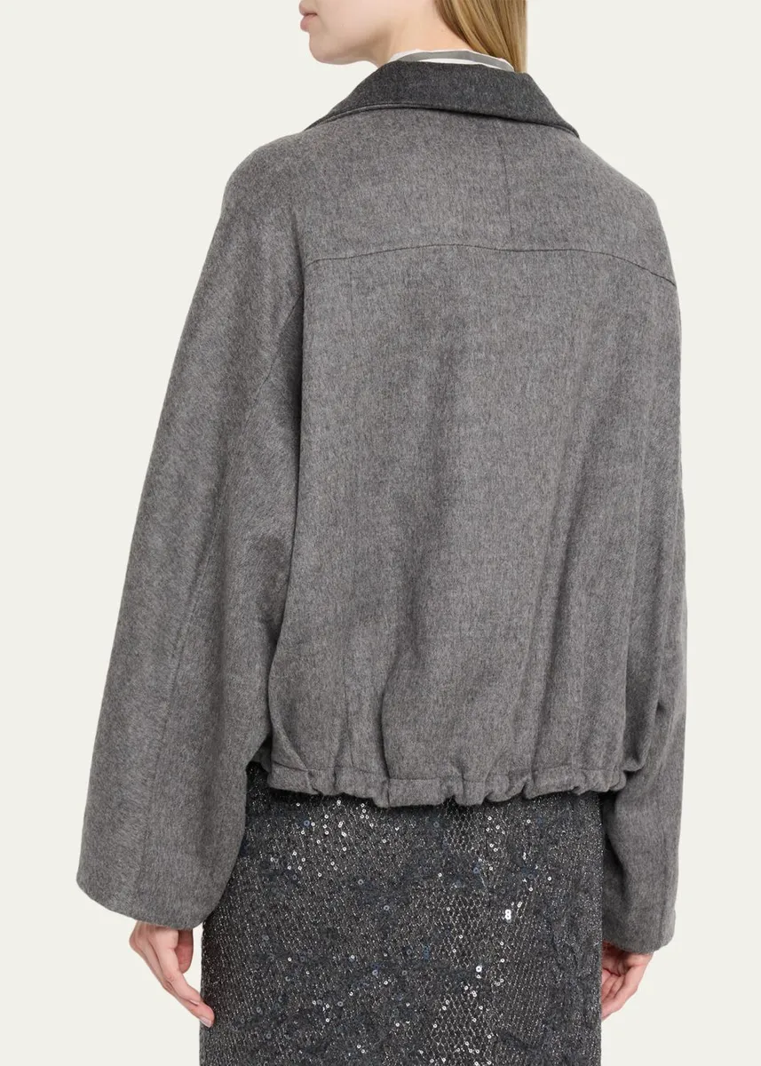 Brunello Cucinelli Fluid Double Wool Zipped Jacket | Thumbnail 3 Brunello Cucinelli Fluid Double Wool Zipped Jacket | Thumbnail 3