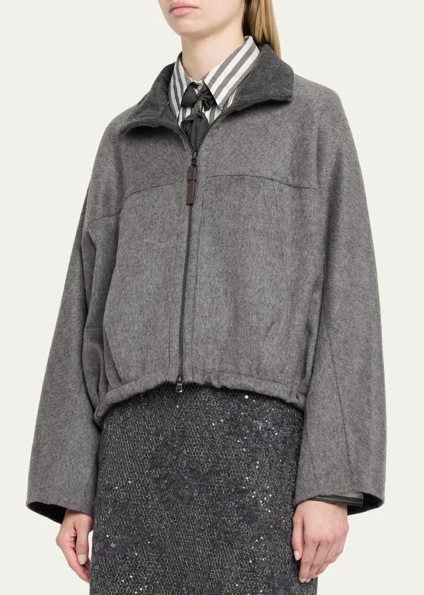 Brunello Cucinelli Fluid Double Wool Zipped Jacket | Thumbnail 4 Brunello Cucinelli Fluid Double Wool Zipped Jacket | Thumbnail 4