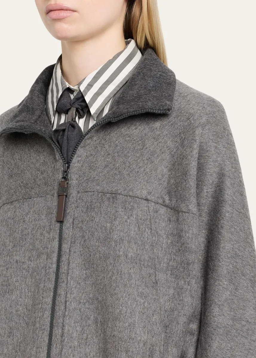 Brunello Cucinelli Fluid Double Wool Zipped Jacket | Thumbnail 5 Brunello Cucinelli Fluid Double Wool Zipped Jacket | Thumbnail 5