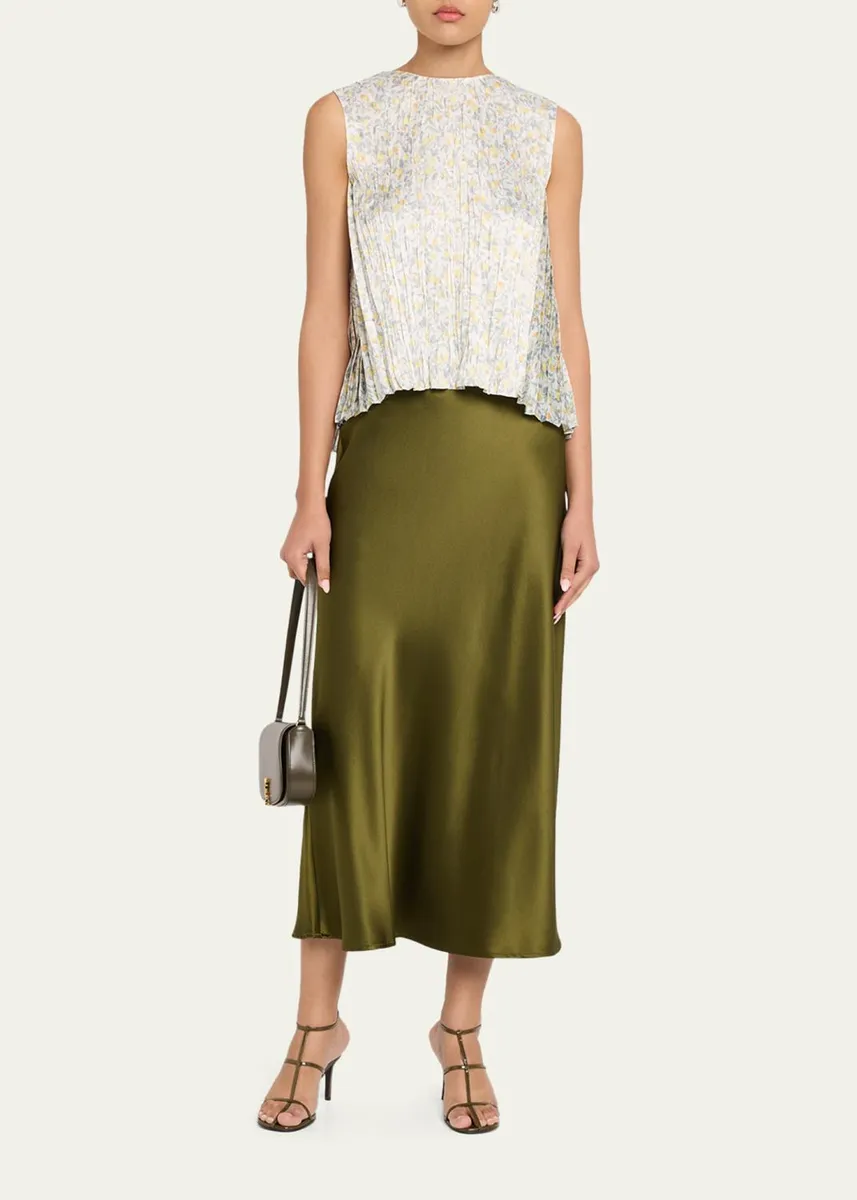 Vince Citrine Bloom Pleated Satin Top | Thumbnail 2