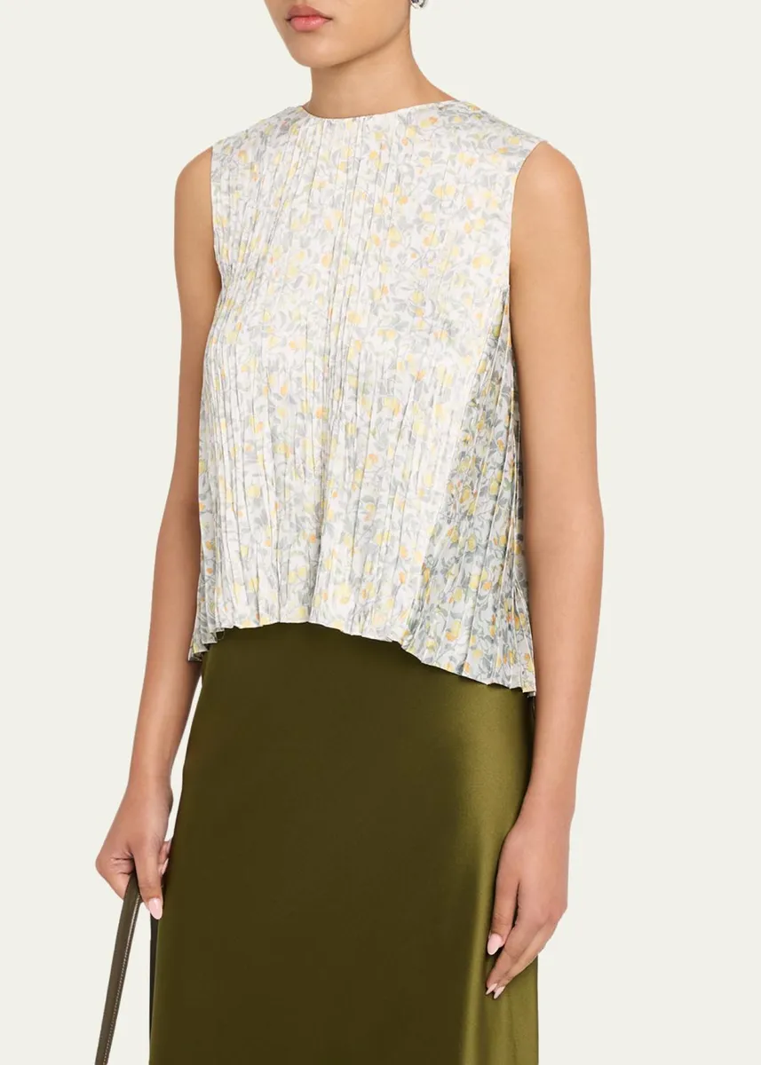 Vince Citrine Bloom Pleated Satin Top | Thumbnail 4