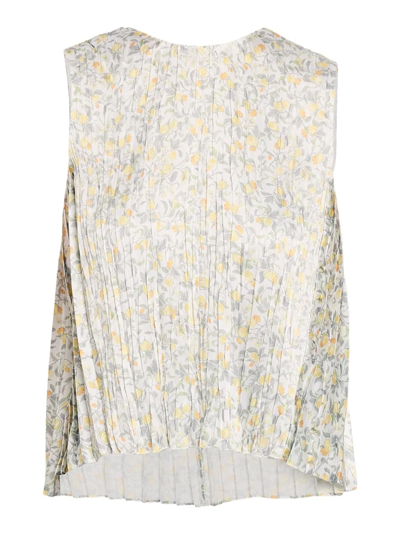 Citrine Bloom Pleated Satin Top Citrine Bloom Pleated Satin Top